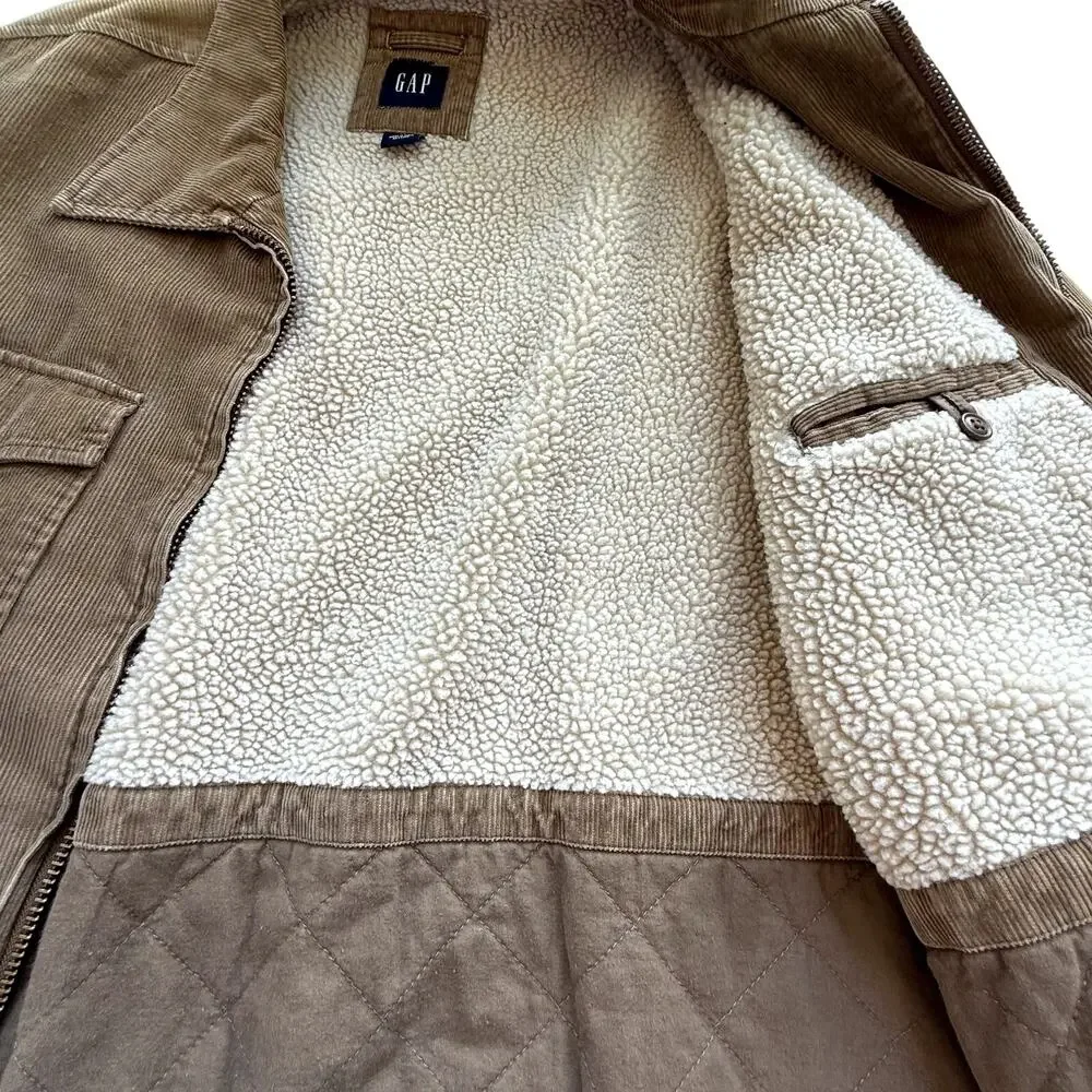 VTG Y2K Gap Corduroy Jacket Mens sz XL Tan Sherpa Lined Western Boho